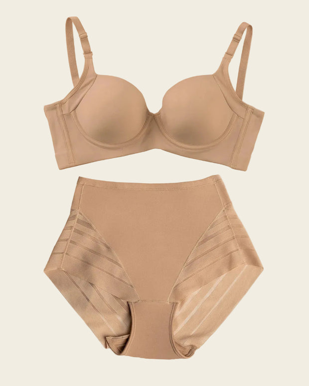 High Profile Bra + Stripe Undetectable Panty en Café Medio