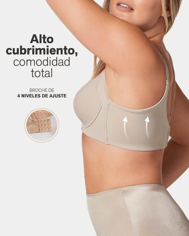 Brasier de realce suave y cubrimiento alto en sisa y espalda