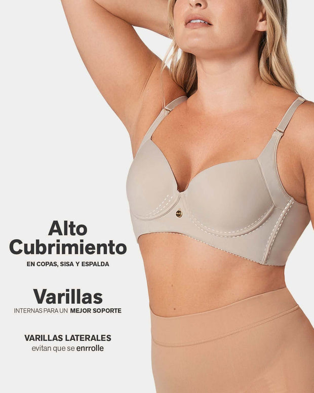 Brasier de realce suave y cubrimiento alto en sisa y espalda