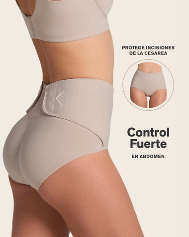 Faja pantalón postparto de compresión fuerte#color_802-cafe-claro