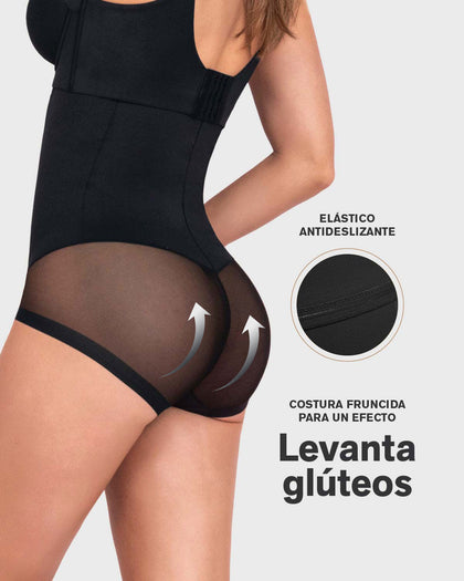 Panty faja de tiro alto y compresión de abdomen invisible en glúteos#color_700-negro