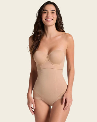 Panty faja de tiro alto y compresión de abdomen invisible en glúteos#color_801-cafe-medio