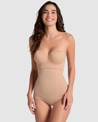 Panty faja de tiro alto y compresión de abdomen invisible en glúteos#color_801-cafe-medio