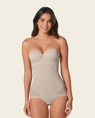 Panty faja de tiro alto y compresión de abdomen invisible en glúteos#color_802-cafe-claro