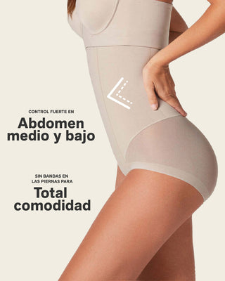 Panty faja de tiro alto y compresión de abdomen invisible en glúteos#color_802-cafe-claro