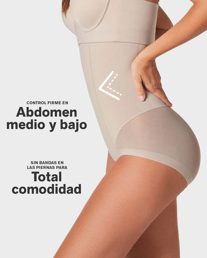 Panty faja de tiro alto y compresión de abdomen invisible en glúteos#color_802-cafe-claro