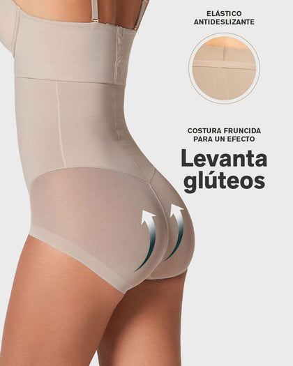 Panty faja de tiro alto y compresión de abdomen invisible en glúteos#color_802-cafe-claro
