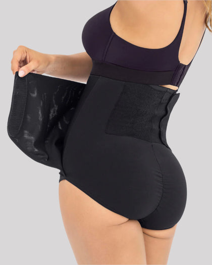 Faja pantalón postquirúrgica con laterales en velcro#color_700-negro
