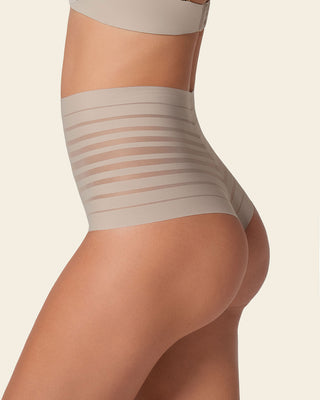 Panty alto de compresión suave con encanje en bandas#color_802-cafe-claro
