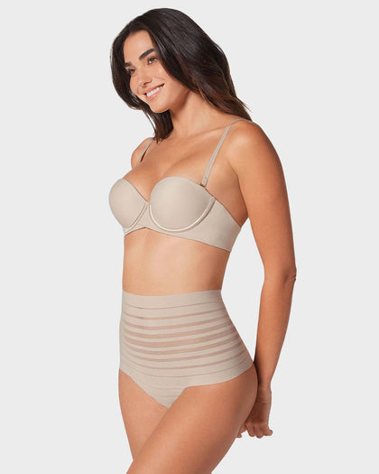 Panty alto de compresión suave con encanje en bandas#color_802-cafe-claro