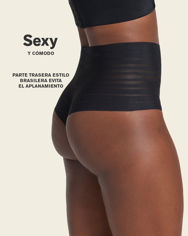 Panty alto de compresión suave con encanje en bandas