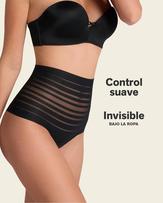 Panty alto de compresión suave con encanje en bandas#color_700-negro