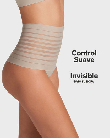 Panty alto de compresión suave con encanje en bandas#color_802-cafe-claro