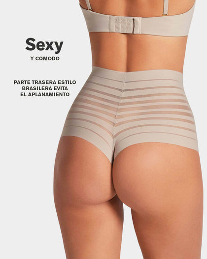 Panty alto de compresión suave con encanje en bandas#color_898-marfil