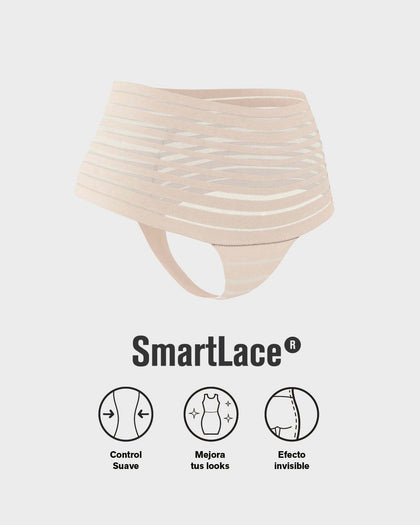 Panty alto de compresión suave con encanje en bandas#color_898-marfil