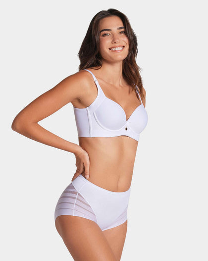 Panty faja clásico con compresión moderada de abdomen y bandas en tul#color_000-blanco