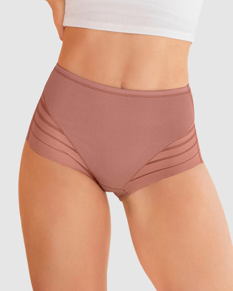 Panty faja clásico con compresión moderada de abdomen y bandas en tul#color_122-rosa-medio