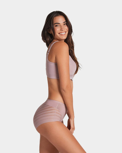 Panty faja clásico con compresión moderada de abdomen y bandas en tul#color_281-palo-de-rosa