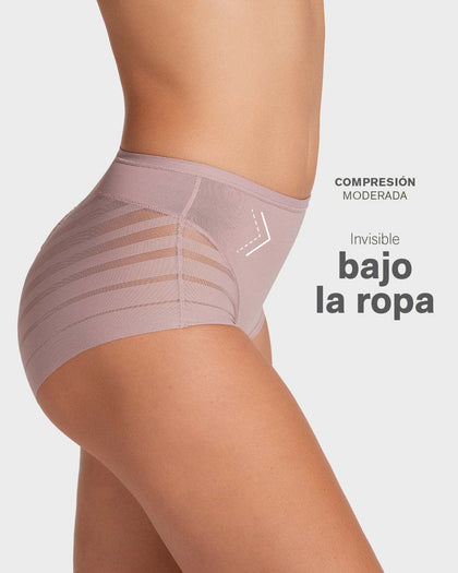 Panty faja clásico con compresión moderada de abdomen y bandas en tul#color_281-palo-de-rosa