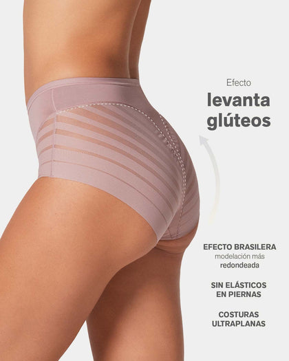 Panty faja clásico con compresión moderada de abdomen y bandas en tul#color_281-palo-de-rosa