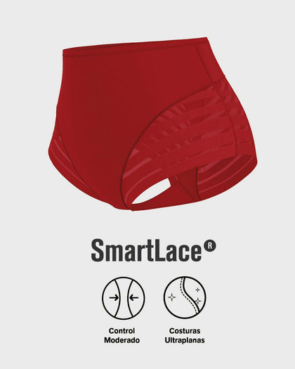 Panty faja clásico con compresión moderada de abdomen y bandas en tul#color_323-rojo