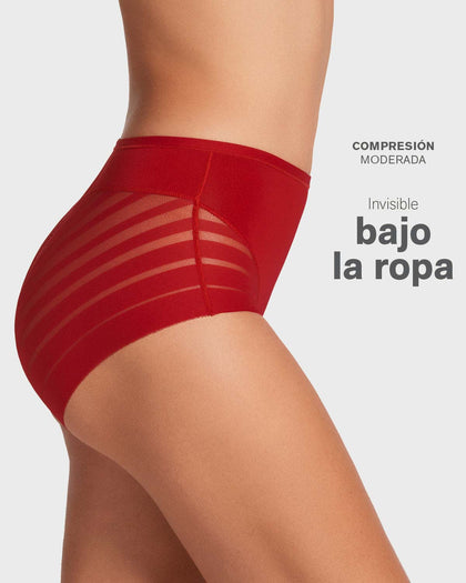 Panty faja clásico con compresión moderada de abdomen y bandas en tul#color_323-rojo