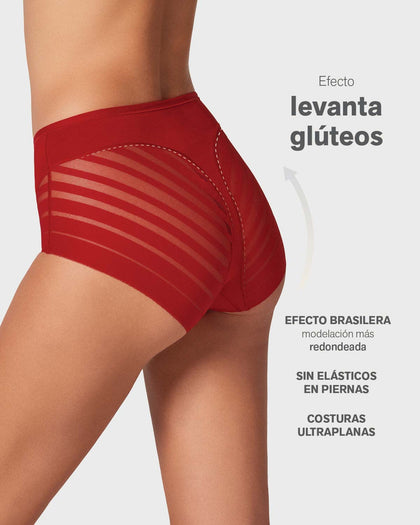 Panty faja clásico con compresión moderada de abdomen y bandas en tul#color_323-rojo