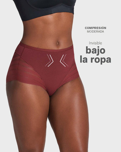 Panty faja clásico con compresión moderada de abdomen y bandas en tul#color_382-vino-tinto