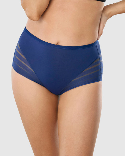 Panty faja clásico con compresión moderada de abdomen y bandas en tul#color_536-azul-oscuro