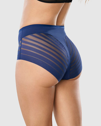 Panty faja clásico con compresión moderada de abdomen y bandas en tul#color_536-azul-oscuro