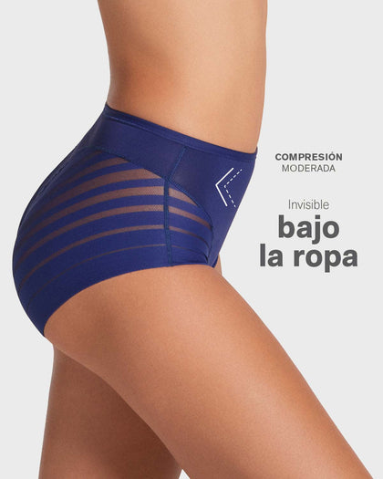 Panty faja clásico con compresión moderada de abdomen y bandas en tul#color_536-azul-oscuro