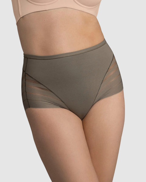 Panty faja clásico con compresión moderada de abdomen y bandas en tul#color_603-verde-oscuro