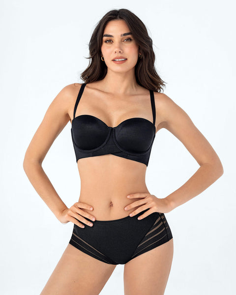 Panty faja clásico con compresión moderada de abdomen y bandas en tul#color_700-negro