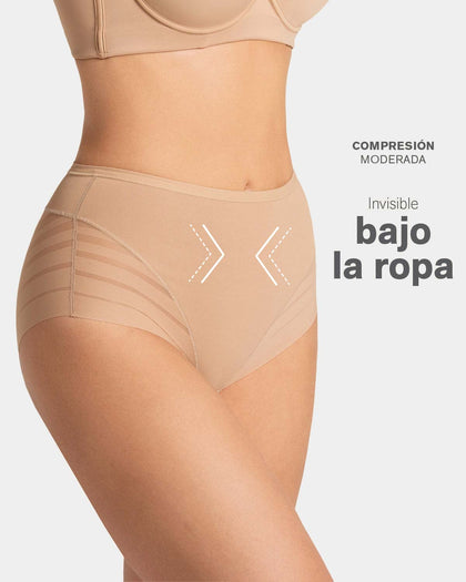 Panty faja clásico con compresión moderada de abdomen y bandas en tul#color_801-cafe-medio
