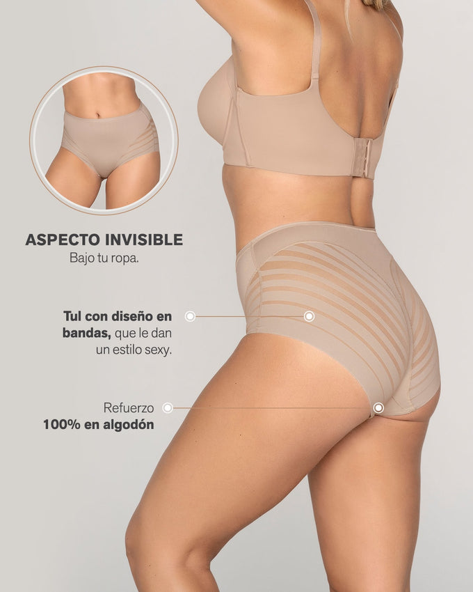 Panty faja clásico con compresión moderada de abdomen y bandas en tul#color_941-fucsia