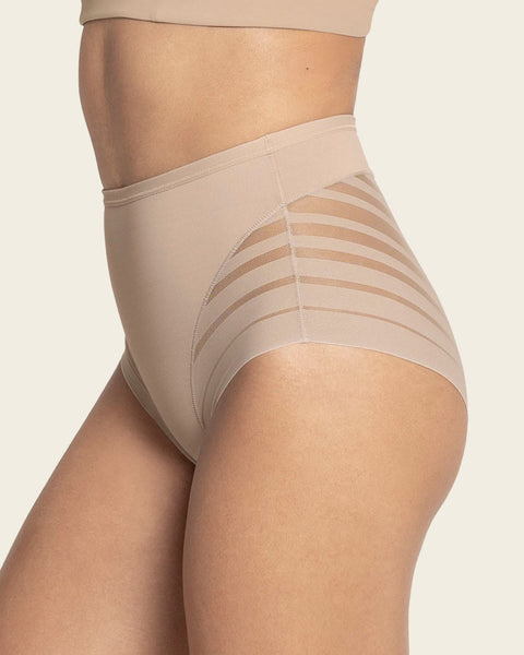 Panty faja clásico con compresión moderada de abdomen y bandas en tul#color_802-cafe-claro