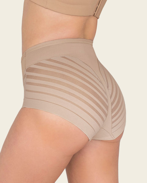 Panty faja clásico con compresión moderada de abdomen y bandas en tul#color_802-cafe-claro