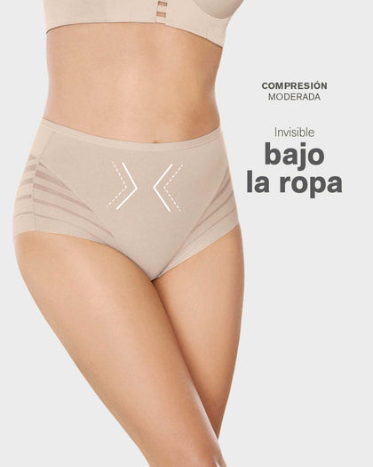 Panty faja clásico con compresión moderada de abdomen y bandas en tul#color_802-cafe-claro