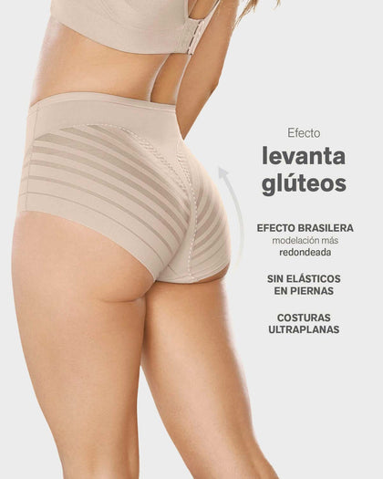 Panty faja clásico con compresión moderada de abdomen y bandas en tul#color_802-cafe-claro