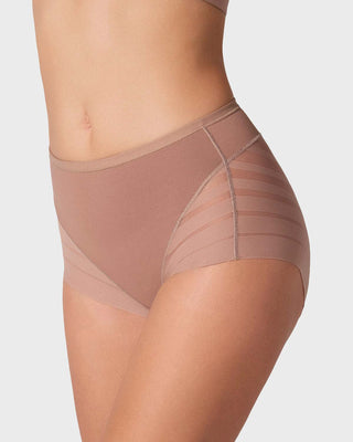 Panty faja clásico con compresión moderada de abdomen y bandas en tul#color_857-cafe-medio