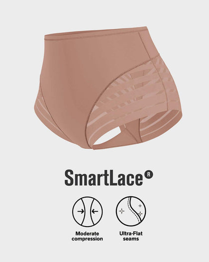 Panty faja clásico con compresión moderada de abdomen y bandas en tul#color_857-cafe-medio