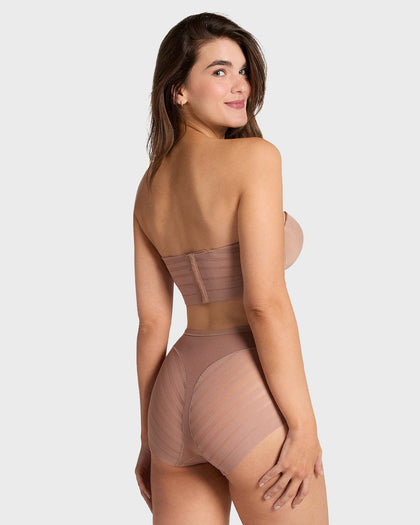 Panty faja clásico con compresión moderada de abdomen y bandas en tul#color_857-cafe-medio