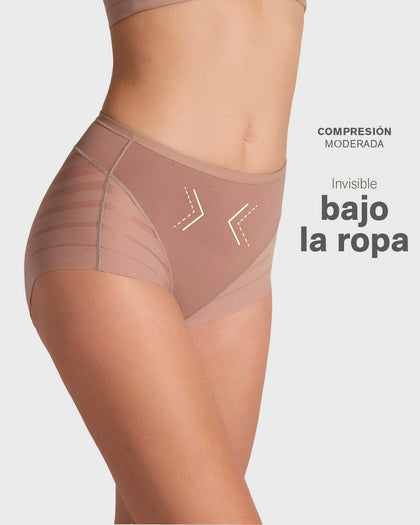 Panty faja clásico con compresión moderada de abdomen y bandas en tul#color_857-cafe-medio
