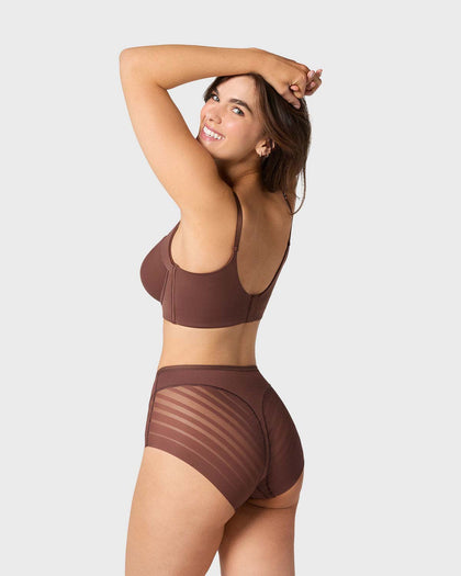 Panty faja clásico con compresión moderada de abdomen y bandas en tul#color_875-cafe-oscuro