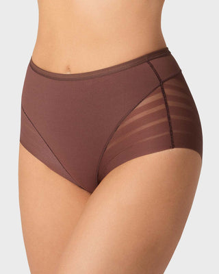 Panty faja clásico con compresión moderada de abdomen y bandas en tul#color_875-cafe-oscuro