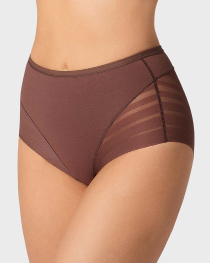 Panty faja clásico con compresión moderada de abdomen y bandas en tul#color_875-cafe-oscuro