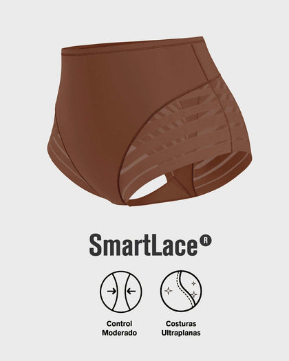 Panty faja clásico con compresión moderada de abdomen y bandas en tul#color_875-cafe-oscuro