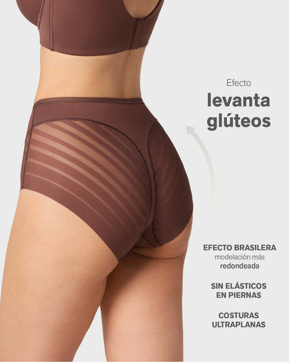 Panty faja clásico con compresión moderada de abdomen y bandas en tul#color_875-cafe-oscuro
