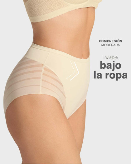 Panty faja clásico con compresión moderada de abdomen y bandas en tul#color_898-marfil