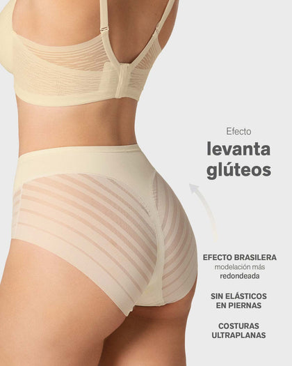 Panty faja clásico con compresión moderada de abdomen y bandas en tul#color_898-marfil